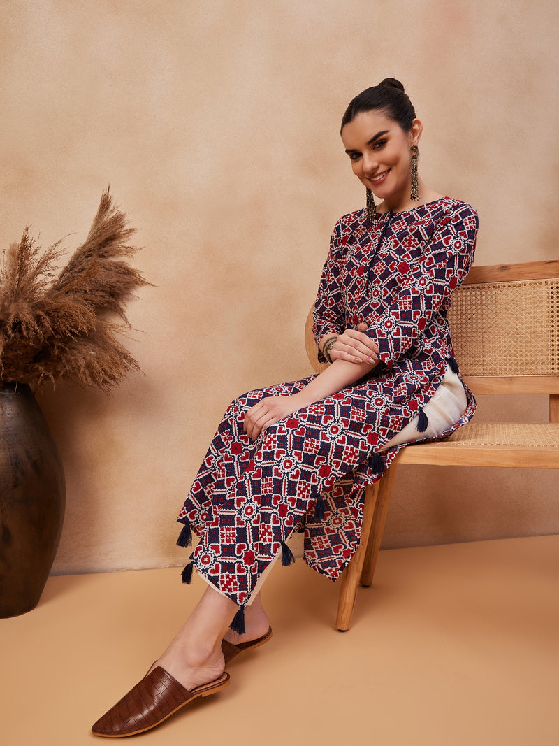 Ethnic Motifs Printed Pure Cotton Straight Kurta