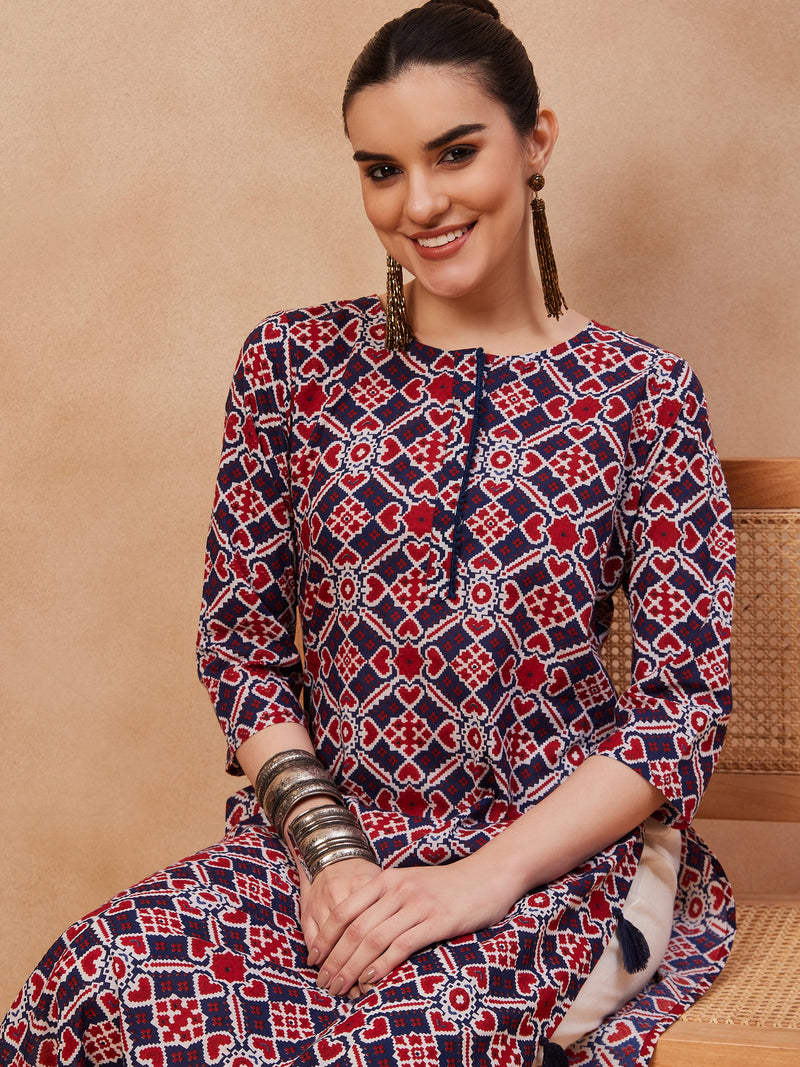 Ethnic Motifs Printed Pure Cotton Straight Kurta