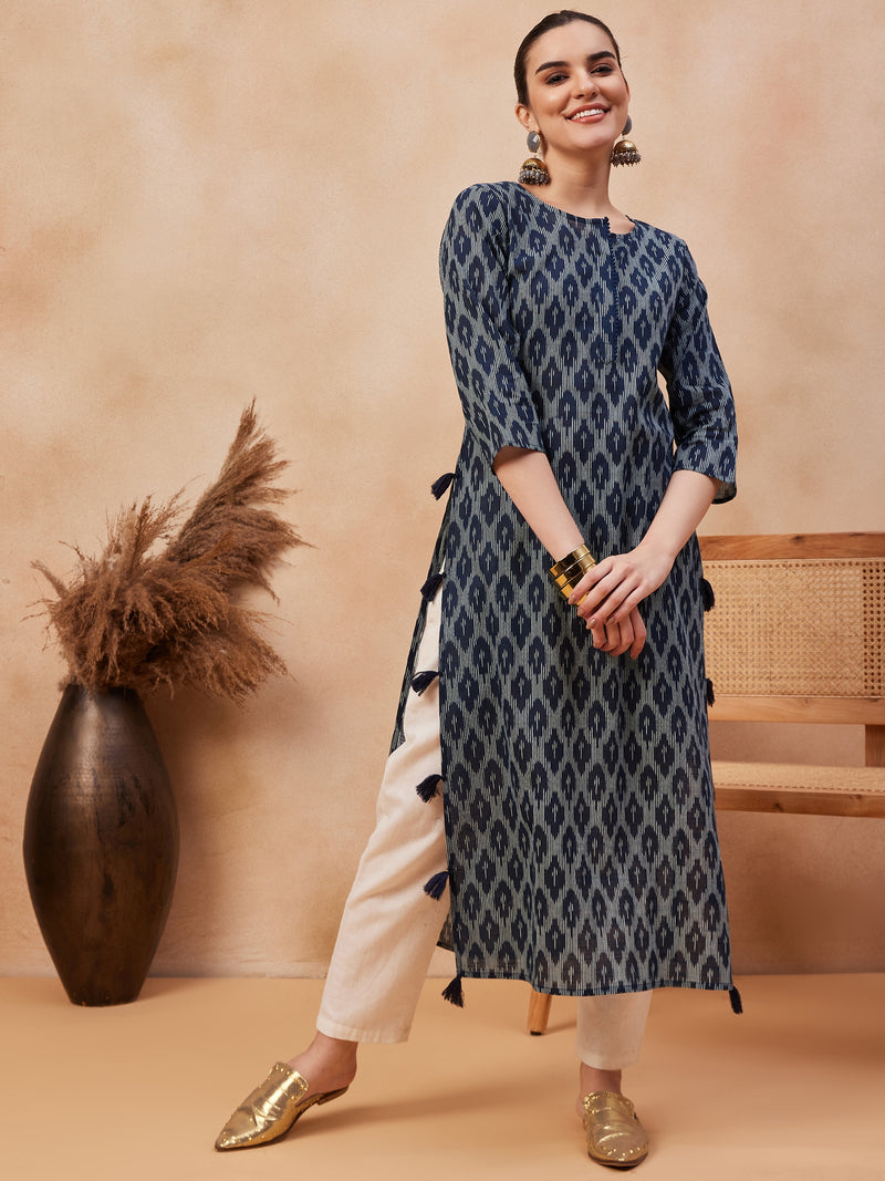 Ethnic Motifs Printed Pure Cotton Straight Kurta