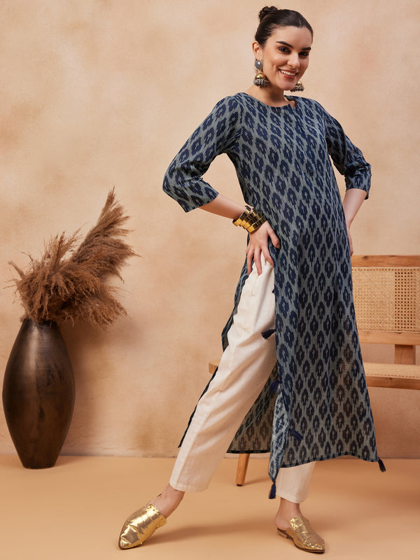 Ethnic Motifs Printed Pure Cotton Straight Kurta
