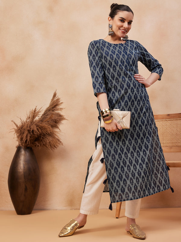 Ethnic Motifs Printed Pure Cotton Straight Kurta
