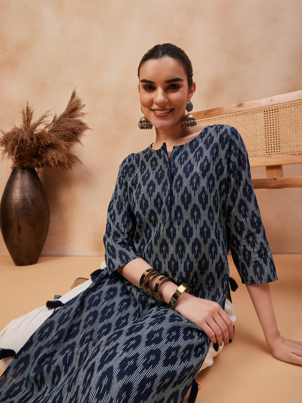 Ethnic Motifs Printed Pure Cotton Straight Kurta