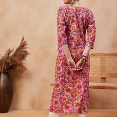 Ethnic Motifs Printed Pure Cotton Straight Kurta