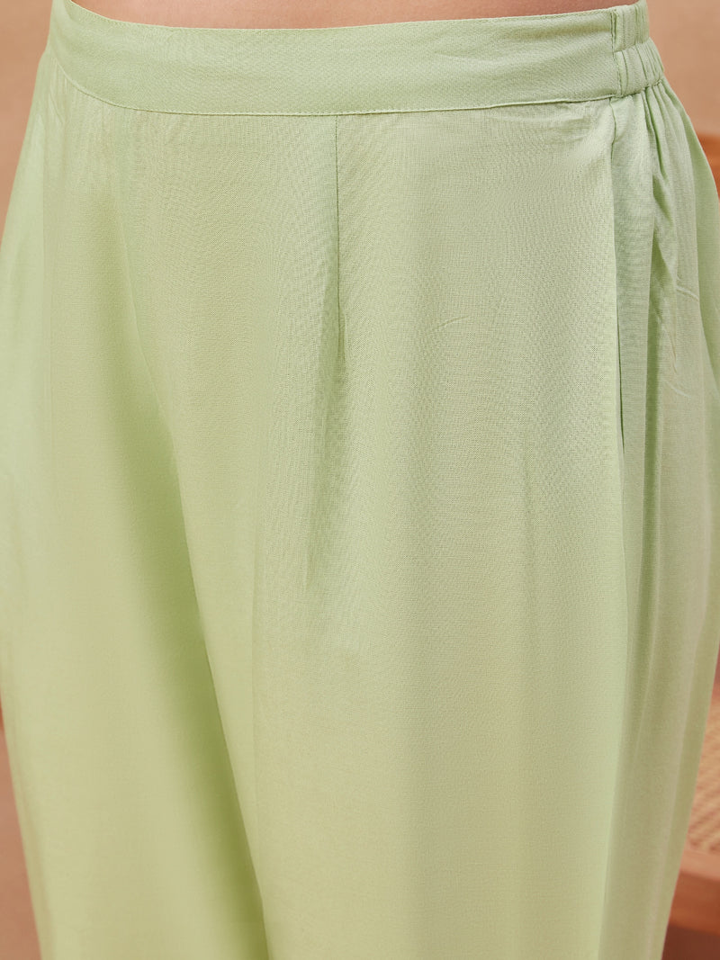 Paisley Embroidered Halter Neck Pure Cotton Kurta With Trouser & Dupatta