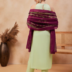 Paisley Embroidered Halter Neck Pure Cotton Kurta With Trouser & Dupatta