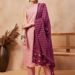 Paisley Embroidered Halter Neck  Pure Cotton Kurta With Trouser & Dupatta