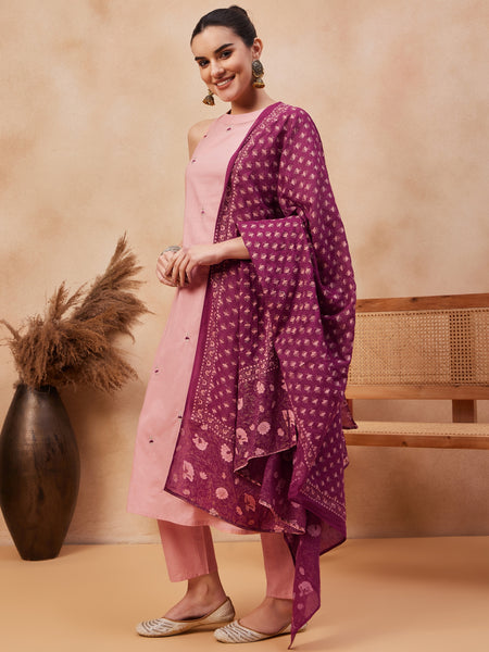 Paisley Embroidered Halter Neck  Pure Cotton Kurta With Trouser & Dupatta
