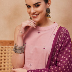 Paisley Embroidered Halter Neck  Pure Cotton Kurta With Trouser & Dupatta