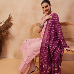 Paisley Embroidered Halter Neck  Pure Cotton Kurta With Trouser & Dupatta