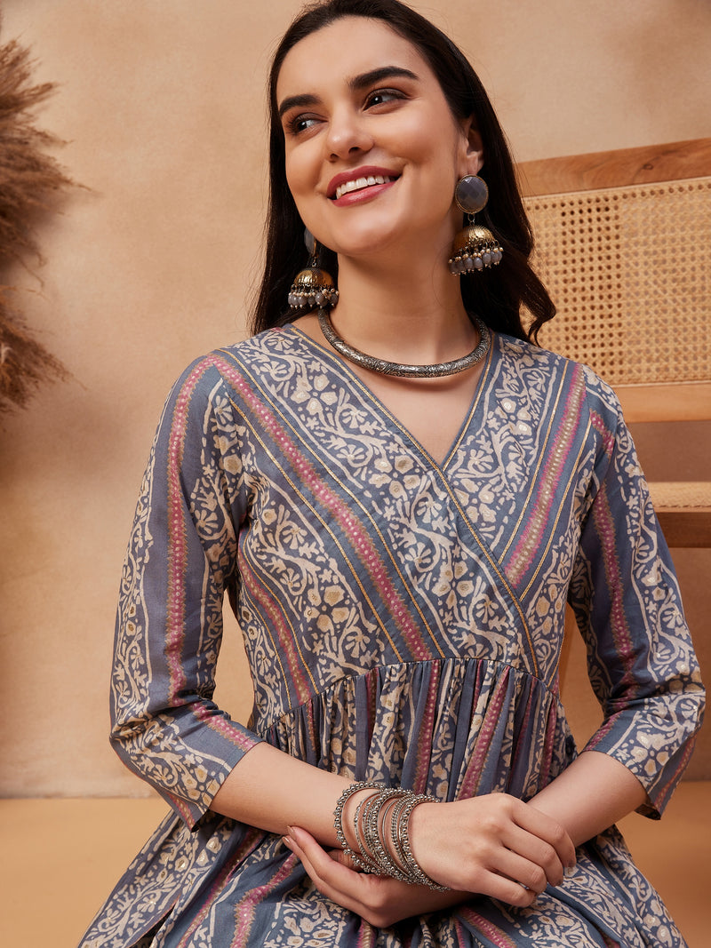 Ethnic Motifs Printed Pure Cotton Kurta With Trouser