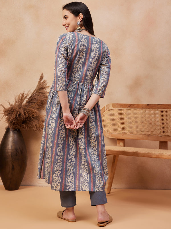Ethnic Motifs Printed  Pure Cotton Kurta With Trouser