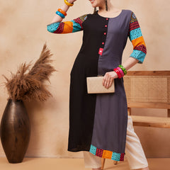 Ethnic Motifs Printed Round Neck Straight Kurta