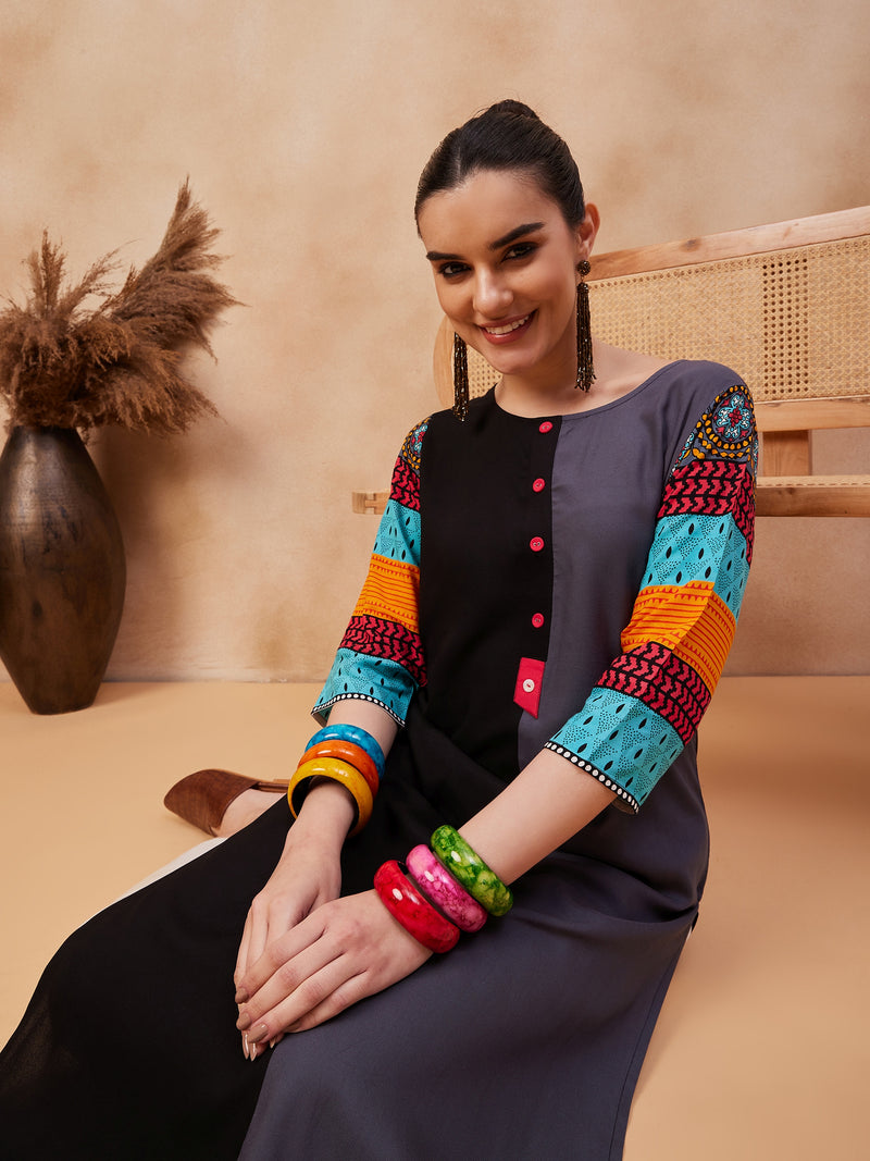 Ethnic Motifs Printed Round Neck Straight Kurta