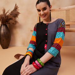 Ethnic Motifs Printed Round Neck Straight Kurta