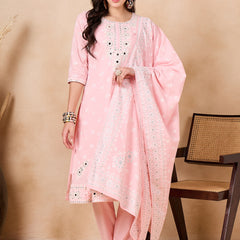 Women Floral Printed Regular Mirror Work Pure Cotton Kurta with Trousers & With Dupatta