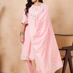 Women Floral Printed Regular Mirror Work Pure Cotton Kurta with Trousers & With Dupatta