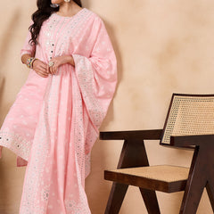 Women Floral Printed Regular Mirror Work Pure Cotton Kurta with Trousers & With Dupatta