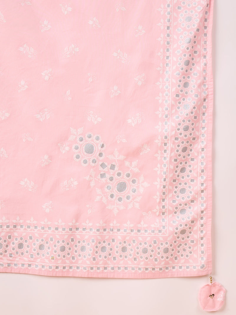 Women Floral Printed Regular Mirror Work Pure Cotton Kurta with Trousers & With Dupatta