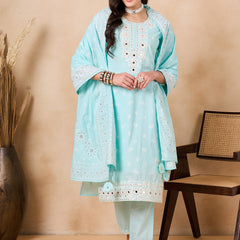 Women Floral Printed Regular Mirror Work Pure Cotton Kurta with Trousers & With Dupatta