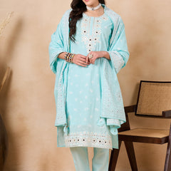 Women Floral Printed Regular Mirror Work Pure Cotton Kurta with Trousers & With Dupatta