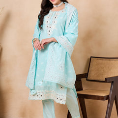 Women Floral Printed Regular Mirror Work Pure Cotton Kurta with Trousers & With Dupatta