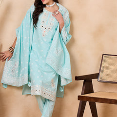 Women Floral Printed Regular Mirror Work Pure Cotton Kurta with Trousers & With Dupatta