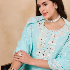 Women Floral Printed Regular Mirror Work Pure Cotton Kurta with Trousers & With Dupatta