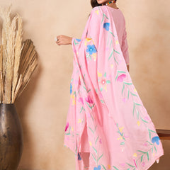 Women Floral Embroidered Regular Thread Work Pure Cotton Kurta with Trousers & With Dupatta