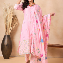 Women Floral Embroidered Regular Thread Work Pure Cotton Kurta with Trousers & With Dupatta