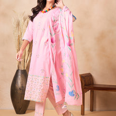 Women Floral Embroidered Regular Thread Work Pure Cotton Kurta with Trousers & With Dupatta