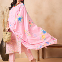 Women Floral Embroidered Regular Thread Work Pure Cotton Kurta with Trousers & With Dupatta