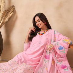 Women Floral Embroidered Regular Thread Work Pure Cotton Kurta with Trousers & With Dupatta