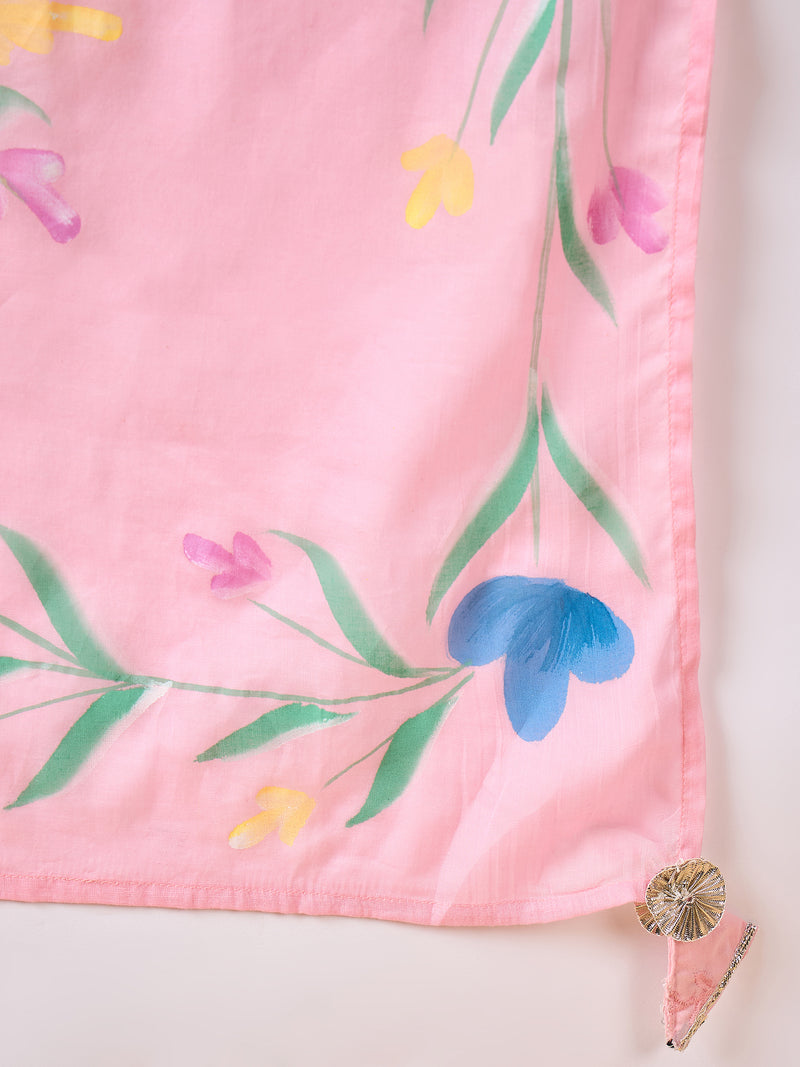 Women Floral Embroidered Regular Thread Work Pure Cotton Kurta with Trousers & With Dupatta