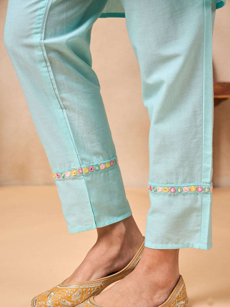 Women Floral Embroidered Regular Thread Work Pure Cotton Kurta with Trousers & With Dupatta