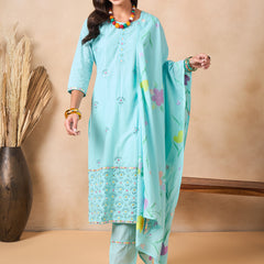 Women Floral Embroidered Regular Thread Work Pure Cotton Kurta with Trousers & With Dupatta