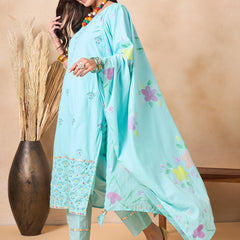 Women Floral Embroidered Regular Thread Work Pure Cotton Kurta with Trousers & With Dupatta