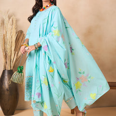 Women Floral Embroidered Regular Thread Work Pure Cotton Kurta with Trousers & With Dupatta