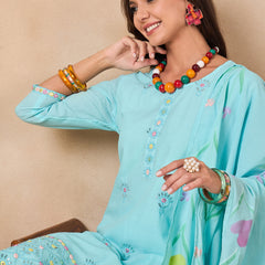 Women Floral Embroidered Regular Thread Work Pure Cotton Kurta with Trousers & With Dupatta