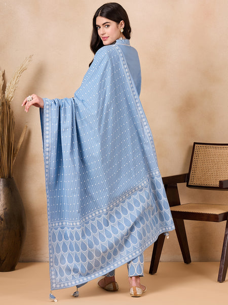 Ethnic Motifs Embroidered Pure Cotton Kurta with Trousers & With Dupatta Kurta Set