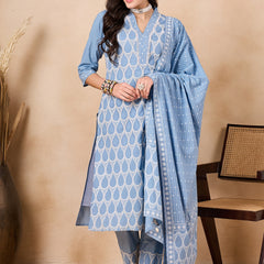 Ethnic Motifs Embroidered Pure Cotton Kurta with Trousers & With Dupatta Kurta Set