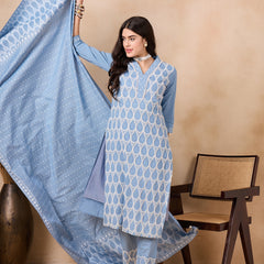Ethnic Motifs Embroidered Pure Cotton Kurta with Trousers & With Dupatta Kurta Set
