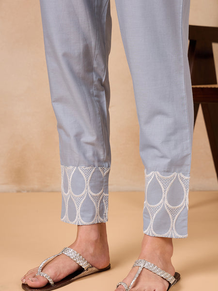 Ethnic Motifs Embroidered Pure Cotton Kurta with Trousers & With Dupatta Kurta Set