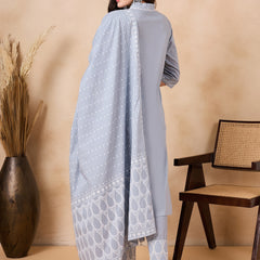 Ethnic Motifs Embroidered Pure Cotton Kurta with Trousers & With Dupatta Kurta Set