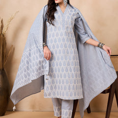 Ethnic Motifs Embroidered Pure Cotton Kurta with Trousers & With Dupatta Kurta Set