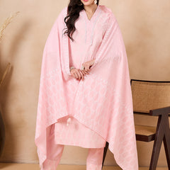 Ethnic Motifs Embroidered Pure Cotton Kurta with Trousers & With Dupatta Kurta Set