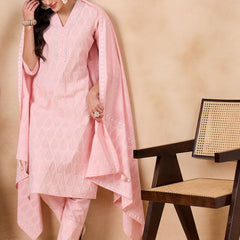 Ethnic Motifs Embroidered Pure Cotton Kurta with Trousers & With Dupatta Kurta Set