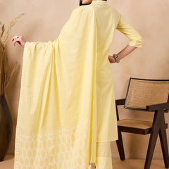 Ethnic Motifs Embroidered Pure Cotton Kurta with Trousers & With Dupatta Kurta Set