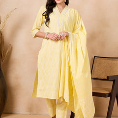 Ethnic Motifs Embroidered Pure Cotton Kurta with Trousers & With Dupatta Kurta Set