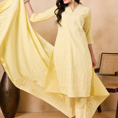 Ethnic Motifs Embroidered Pure Cotton Kurta with Trousers & With Dupatta Kurta Set