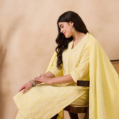 Ethnic Motifs Embroidered Pure Cotton Kurta with Trousers & With Dupatta Kurta Set